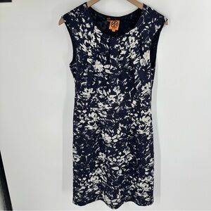 Tory Burch 100% Silk Navy Blue Floral Shift Dress Knee Classic Luxury Women 6